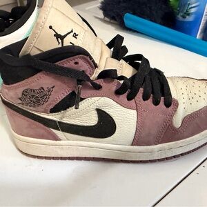 Jordan High-Top Sneaker in Pink, White & Black